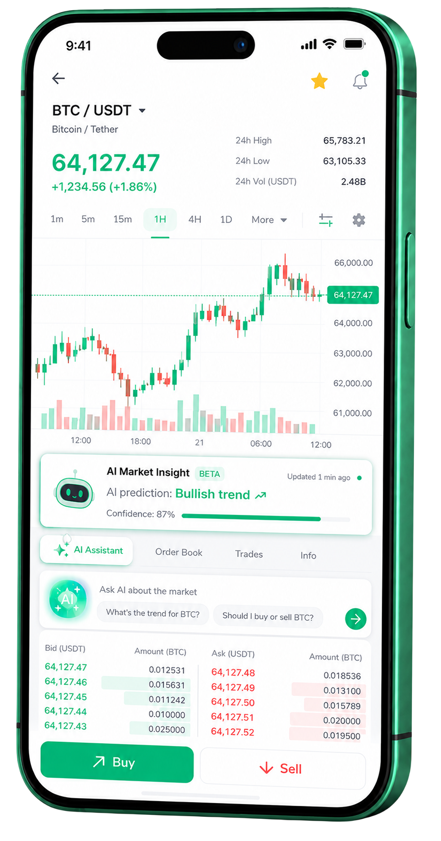 Application de trading mobile Mystral AI Invest fonctionnant sur un smartphone